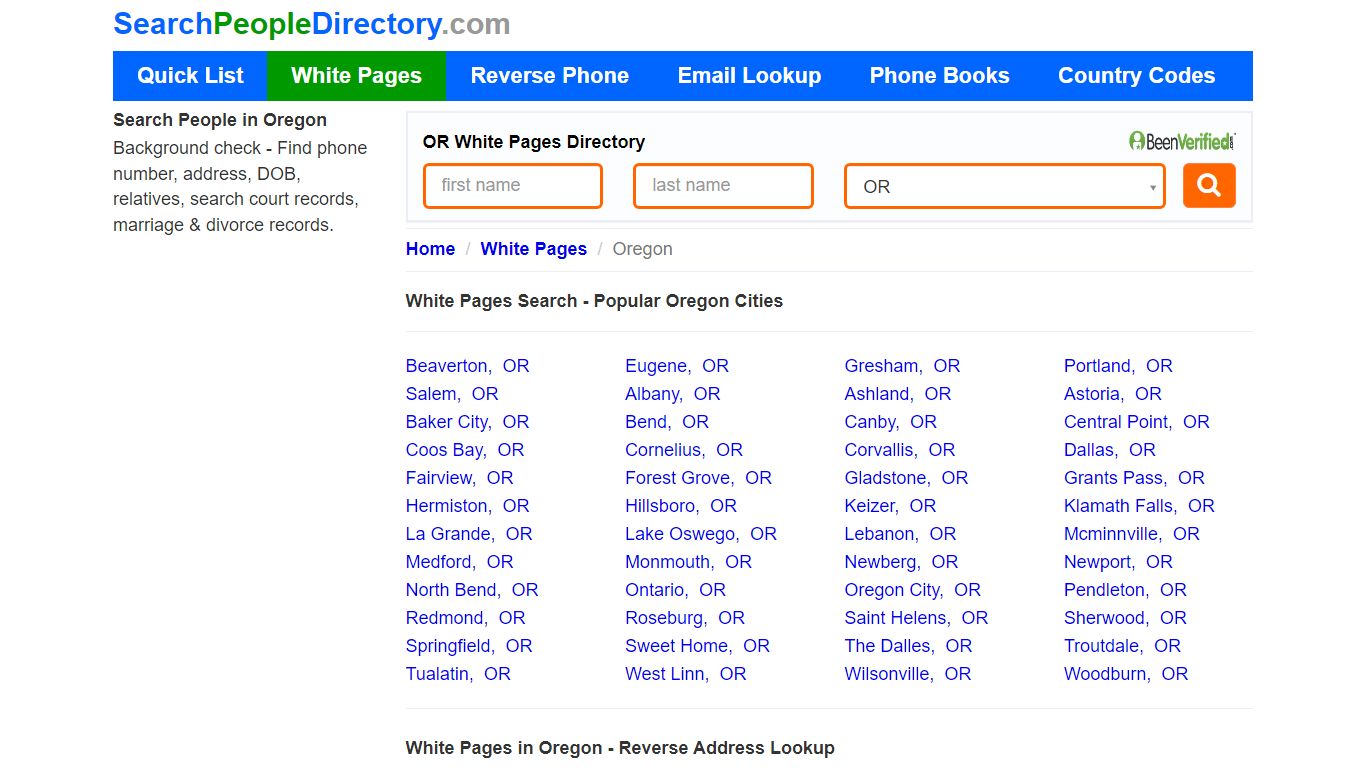 White Pages in Oregon, Find a Person, Local Directory